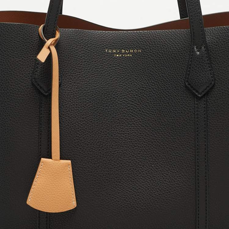 Pre Owned Tory Burch Black Leather Large Triple Compartment Perry Tote