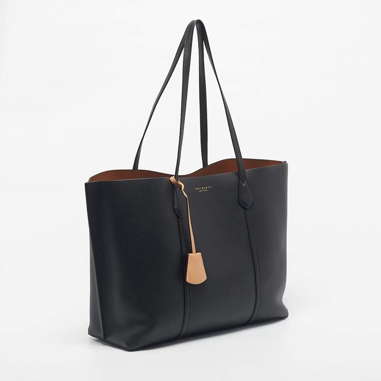 Pre Owned Tory Burch Black Leather Large Triple Compartment Perry Tote