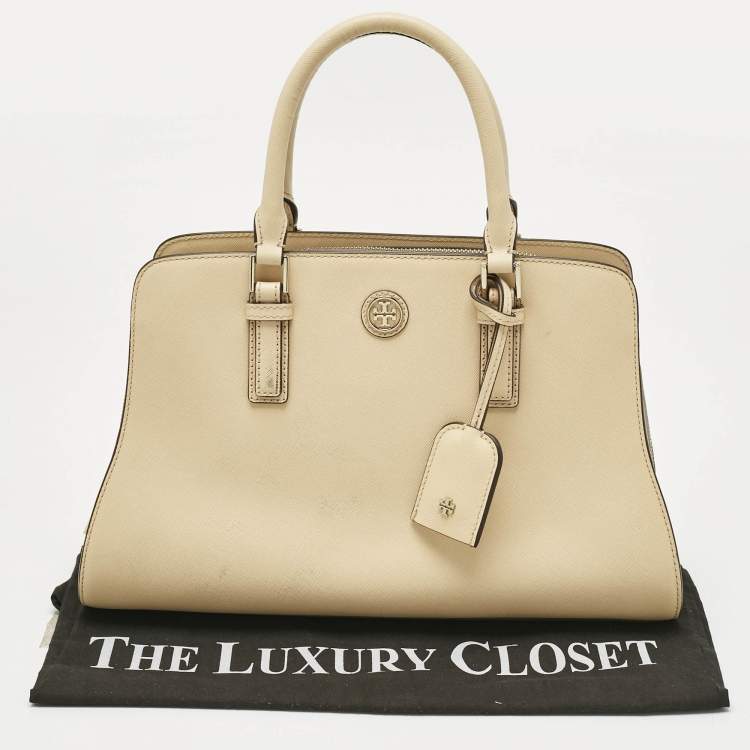Pre Owned Tory Burch Two Tone Beige Leather Robinson Dome Satchel