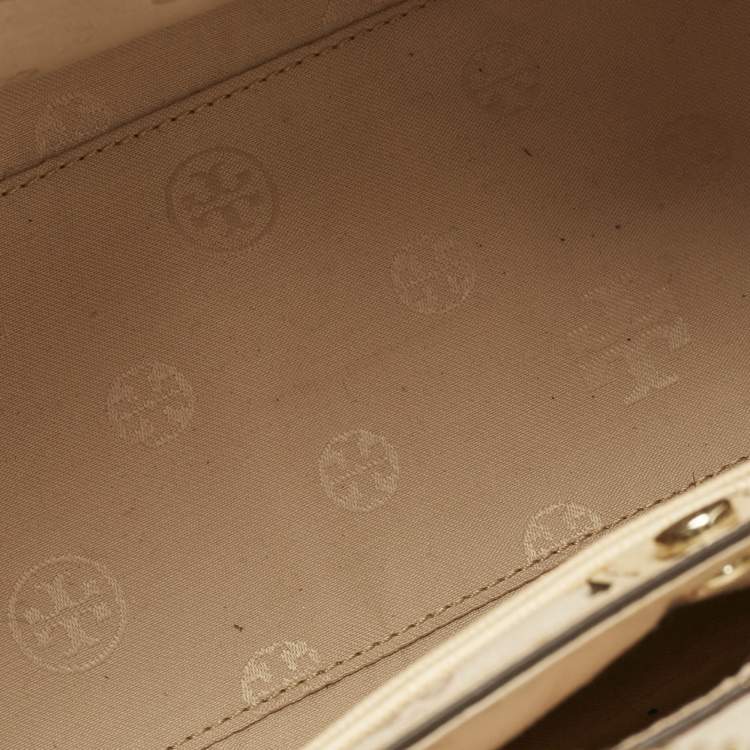 Pre Owned Tory Burch Two Tone Beige Leather Robinson Dome Satchel