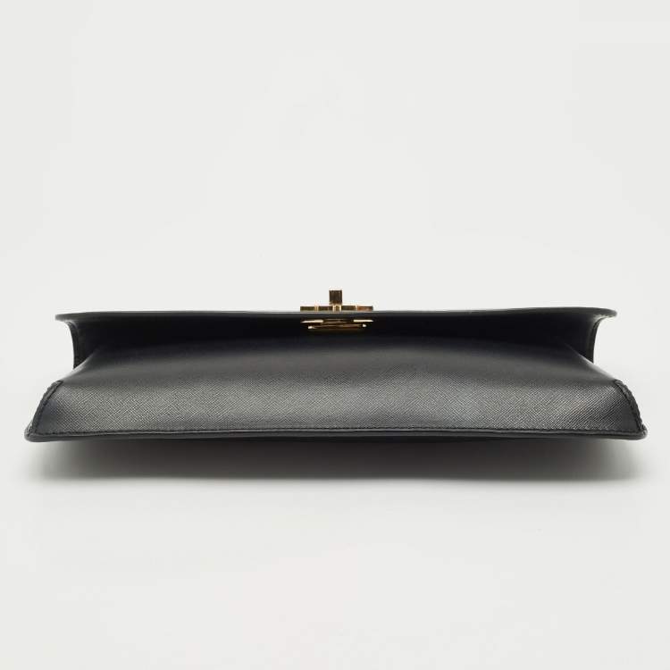 Pre Owned Tory Burch Black Leather Slim Diana Flap Clutch