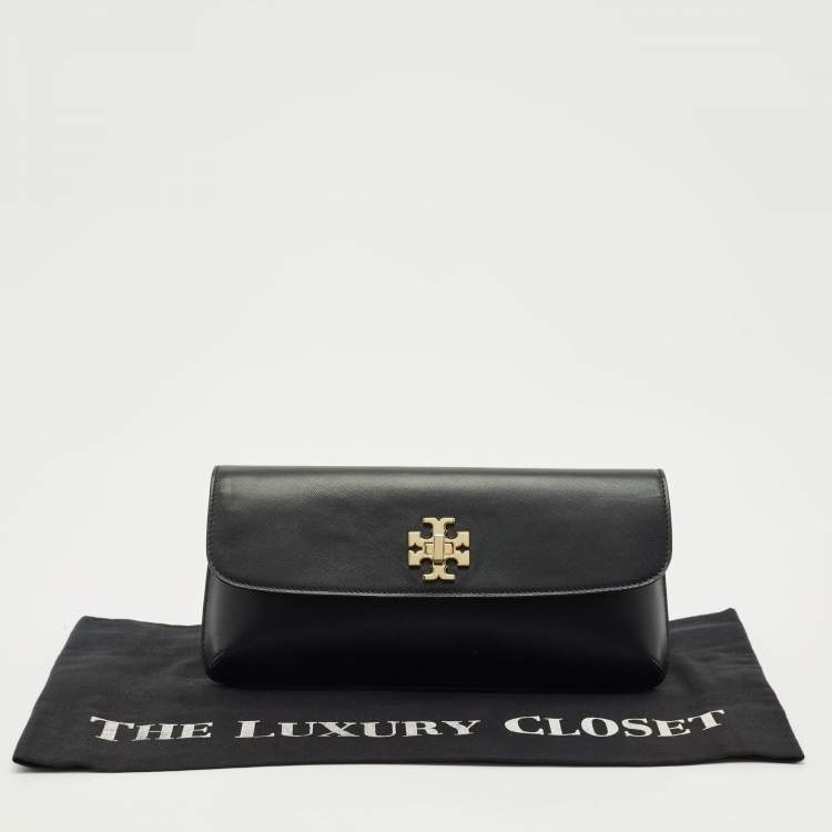 Pre Owned Tory Burch Black Leather Slim Diana Flap Clutch