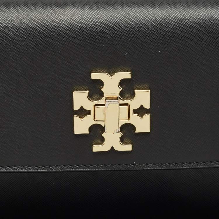 Pre Owned Tory Burch Black Leather Slim Diana Flap Clutch