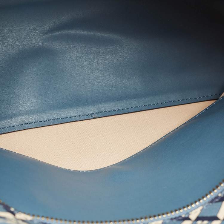 Pre Owned Tory Burch Blue/White Coated Canvas and Leather Geo Logo Allover Tote