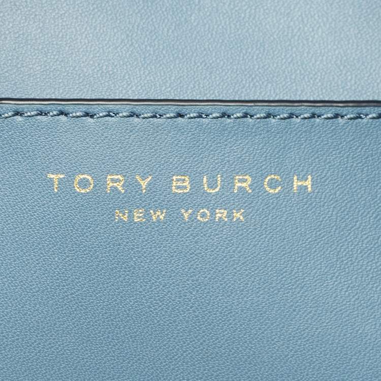 Pre Owned Tory Burch Blue/White Coated Canvas and Leather Geo Logo Allover Tote