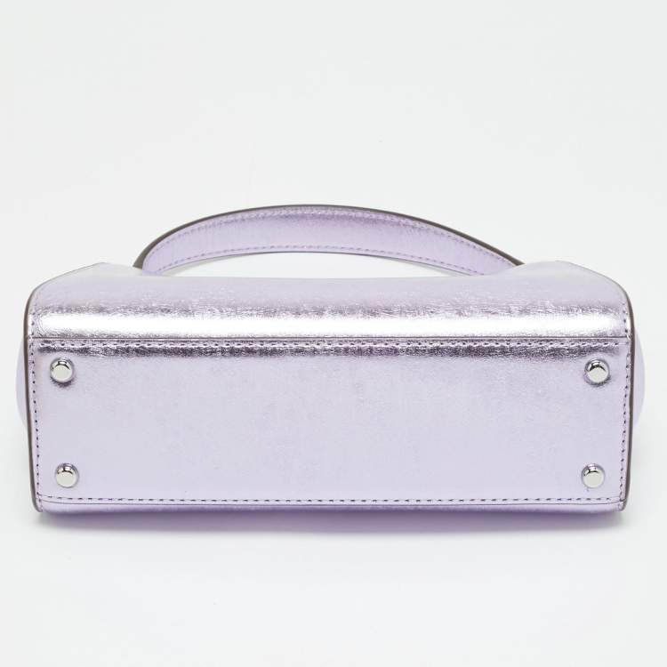 Pre Owned Tory Burch Metallic Purple Leather Mini Eleanor Top Handle Bag