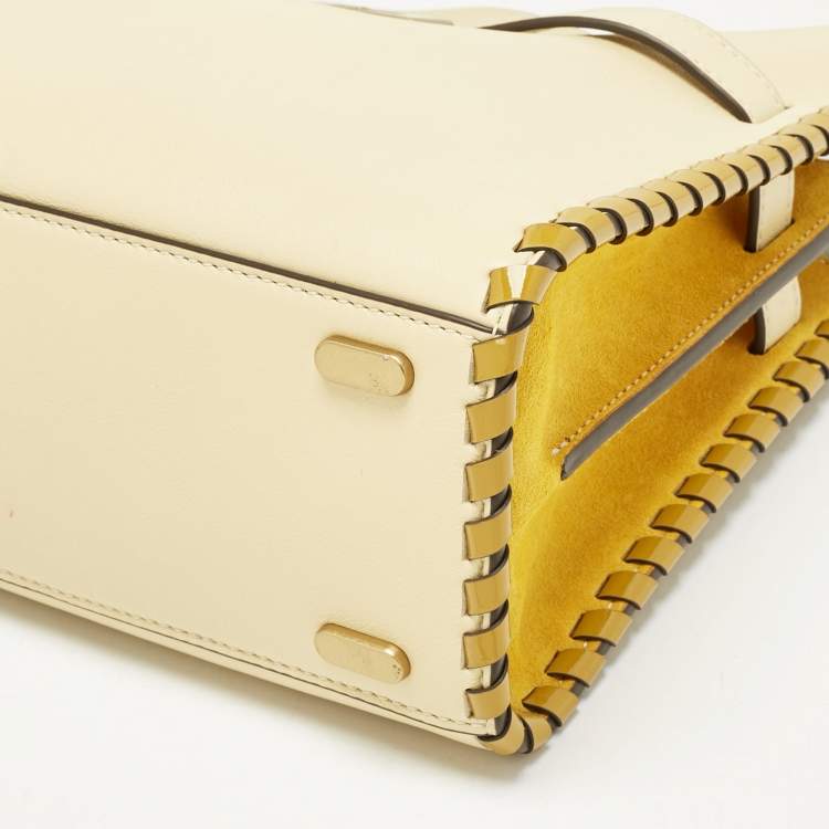 Pre Owned Tory Burch Multicolor Leather and Suede Small Whipstitch Lee Radziwill Top Hande Bag