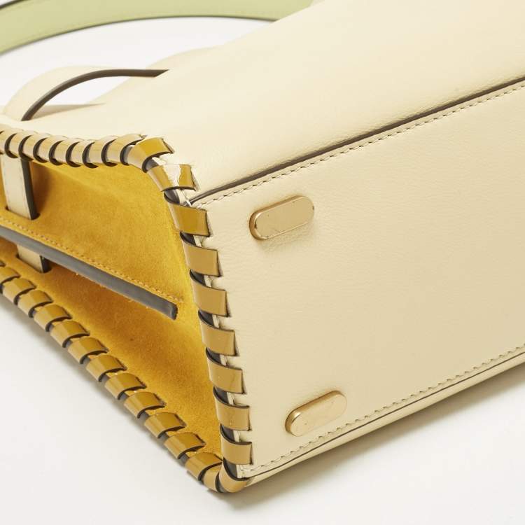 Pre Owned Tory Burch Multicolor Leather and Suede Small Whipstitch Lee Radziwill Top Hande Bag