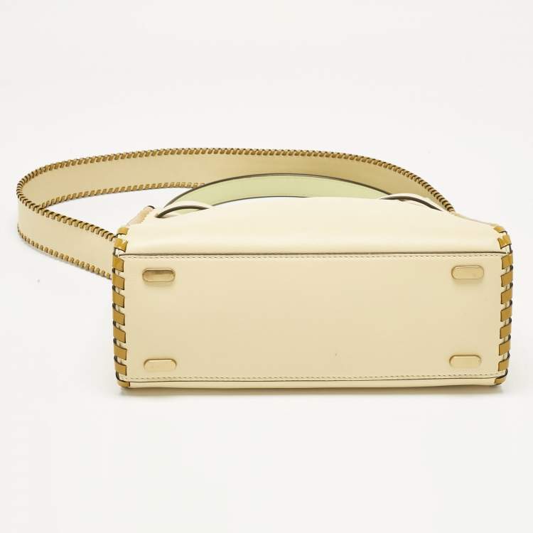 Pre Owned Tory Burch Multicolor Leather and Suede Small Whipstitch Lee Radziwill Top Hande Bag