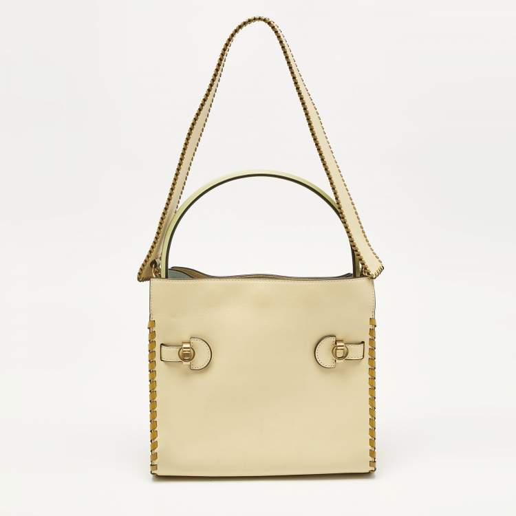 Pre Owned Tory Burch Multicolor Leather and Suede Small Whipstitch Lee Radziwill Top Hande Bag