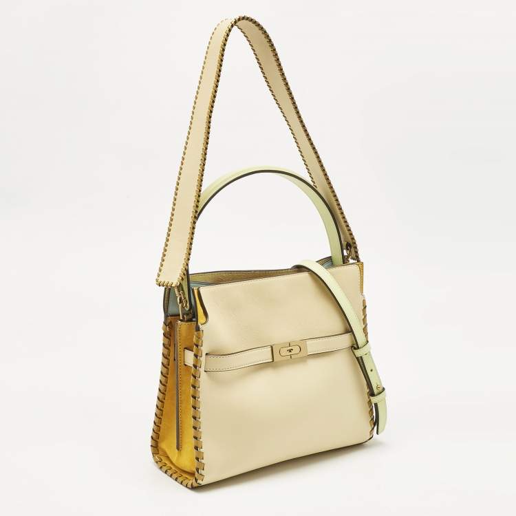 Pre Owned Tory Burch Multicolor Leather and Suede Small Whipstitch Lee Radziwill Top Hande Bag