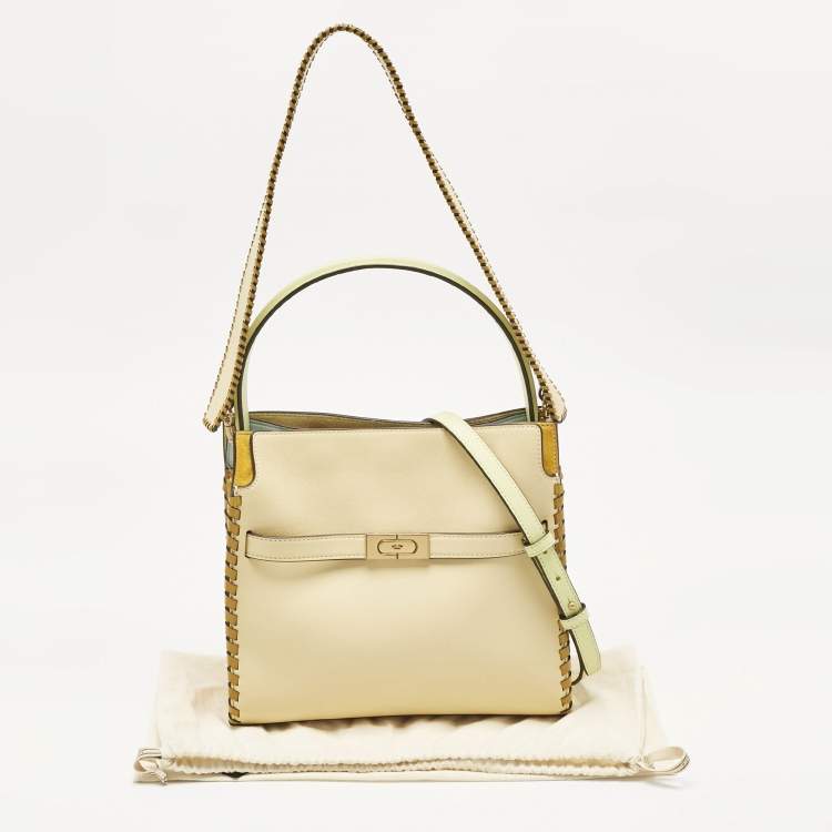 Pre Owned Tory Burch Multicolor Leather and Suede Small Whipstitch Lee Radziwill Top Hande Bag