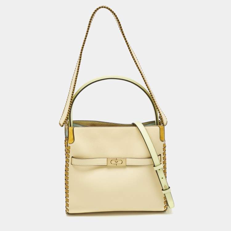 Pre Owned Tory Burch Multicolor Leather and Suede Small Whipstitch Lee Radziwill Top Hande Bag