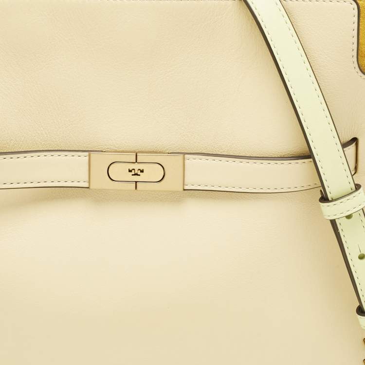 Pre Owned Tory Burch Multicolor Leather and Suede Small Whipstitch Lee Radziwill Top Hande Bag