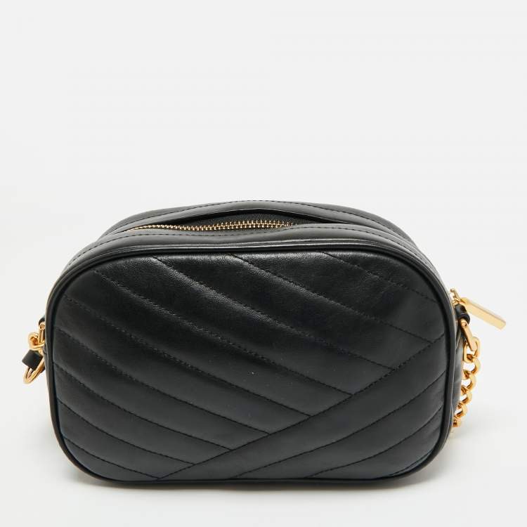 Pre Owned Tory Burch Black Quilted Leather Kira Camera Shoulder Bag