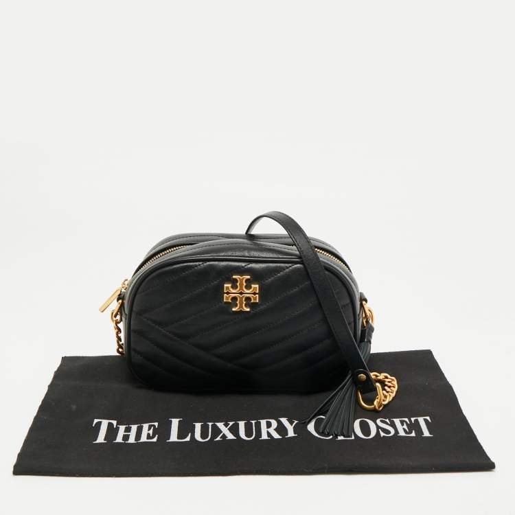 Pre Owned Tory Burch Black Quilted Leather Kira Camera Shoulder Bag