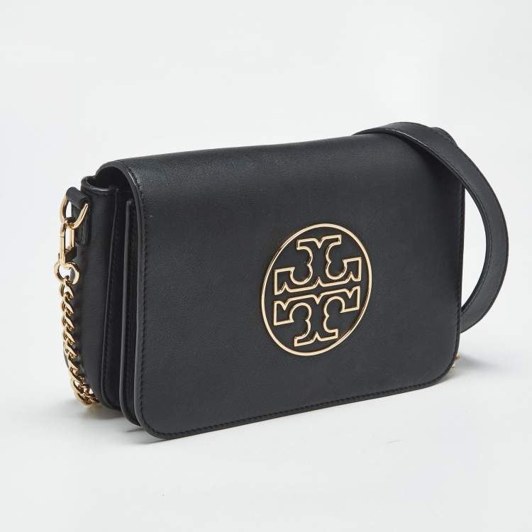 Pre Owned Tory Burch Black Leather Flap Chain Shoulder Bag