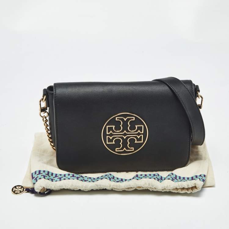 Pre Owned Tory Burch Black Leather Flap Chain Shoulder Bag
