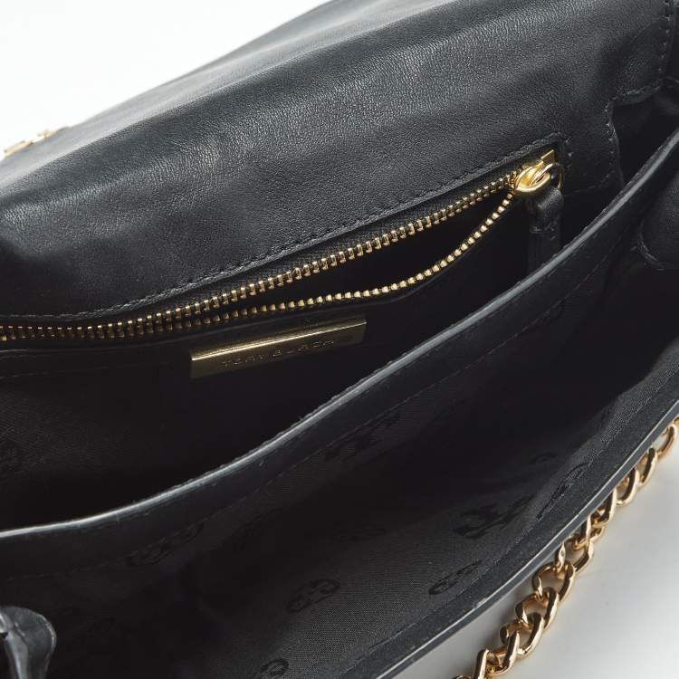 Pre Owned Tory Burch Black Leather Flap Chain Shoulder Bag