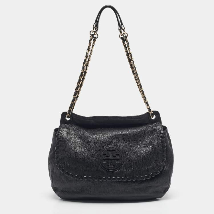 Pre Owned Tory Burch Black Leather Chelsea Flap Shoulder Bag