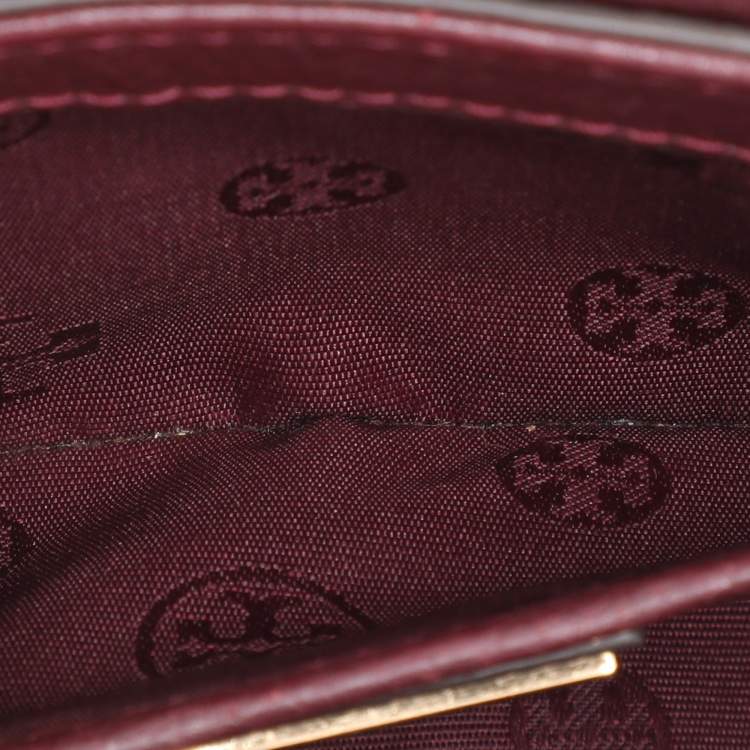 Pre Owned Tory Burch Burgundy Leather Thea Fap Crossbody Bag