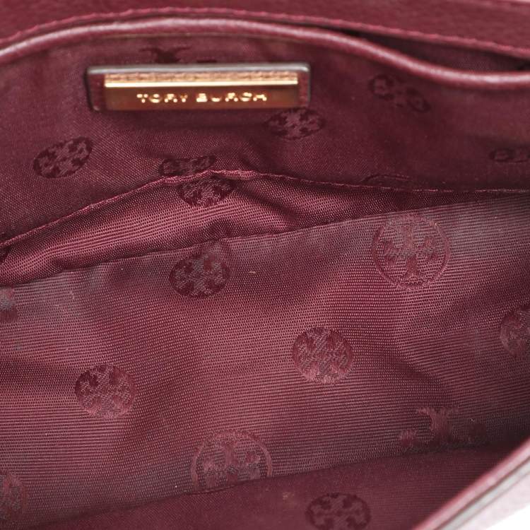 Pre Owned Tory Burch Burgundy Leather Thea Fap Crossbody Bag