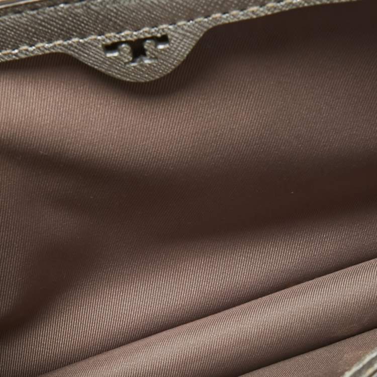 Pre Owned Tory Burch Silver Saffiano Leather Robinson Flap Shoulder Bag