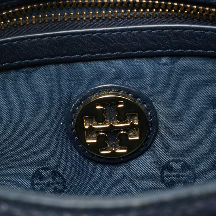 Pre Owned Tory Burch Navy Blue Leather Marion Shoulder Bag