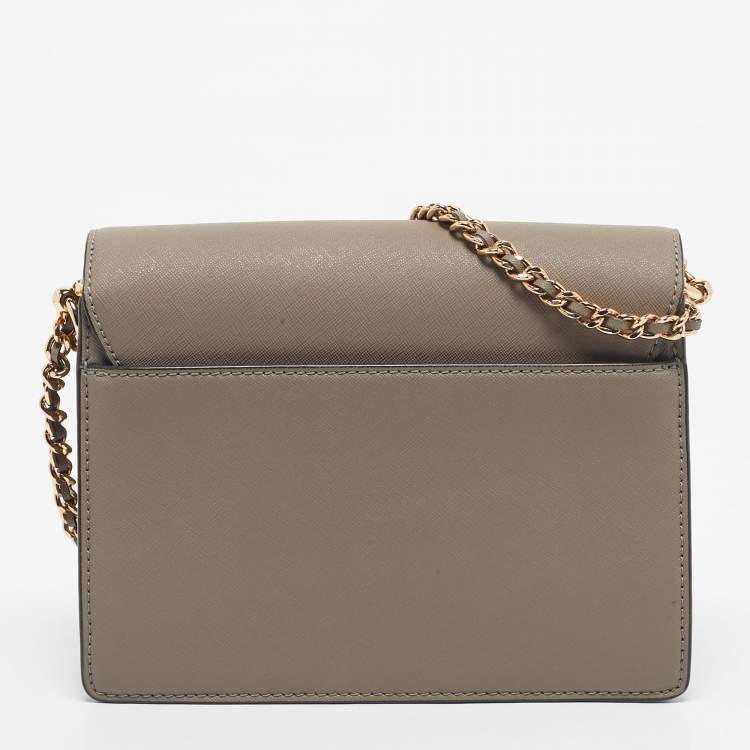 Pre Owned Tory Burch Grey Leather Robinson Flap Shoulder Bag 