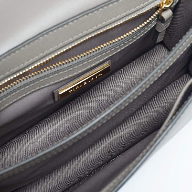 Pre Owned Tory Burch Grey Leather Robinson Flap Shoulder Bag 