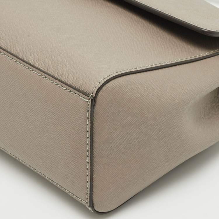 Pre Owned Tory Burch Light Grey Saffiano Leather Small Robinson Top Handle Bag