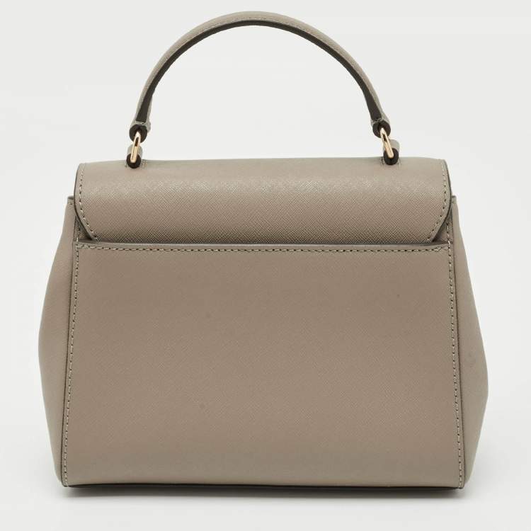 Pre Owned Tory Burch Light Grey Saffiano Leather Small Robinson Top Handle Bag