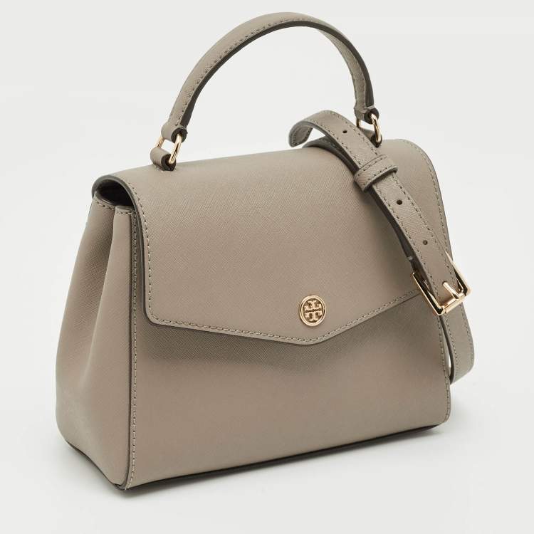 Pre Owned Tory Burch Light Grey Saffiano Leather Small Robinson Top Handle Bag