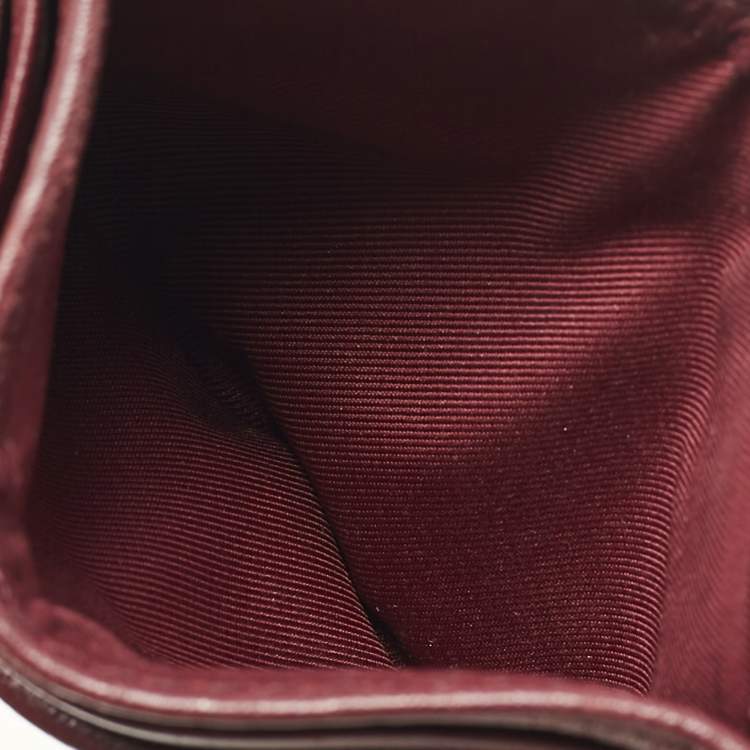 Pre Owned Tory Burch Burgundy Quilted Leather Fleming Card Holder