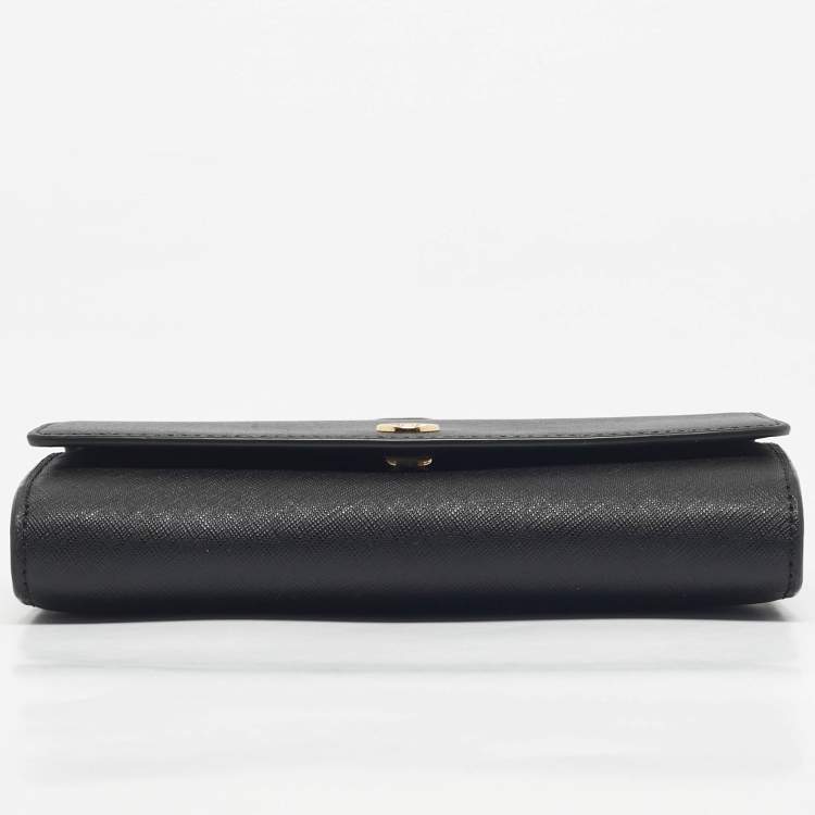 Pre Owned Tory Burch Black Leather Robinson Flap Chain Clutch Bag