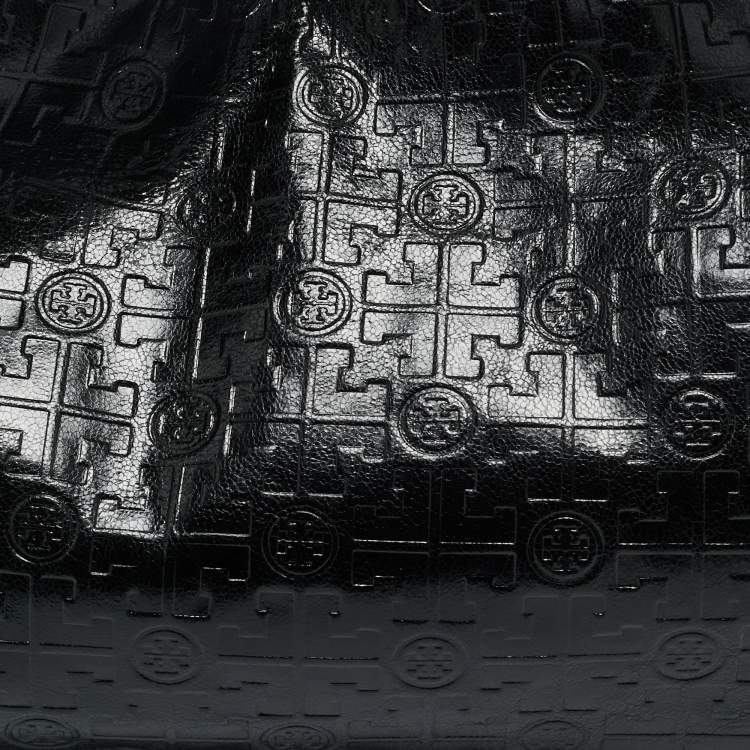 Pre Owned Tory Burch Black Logo Embossed Leather Dafina Hobo