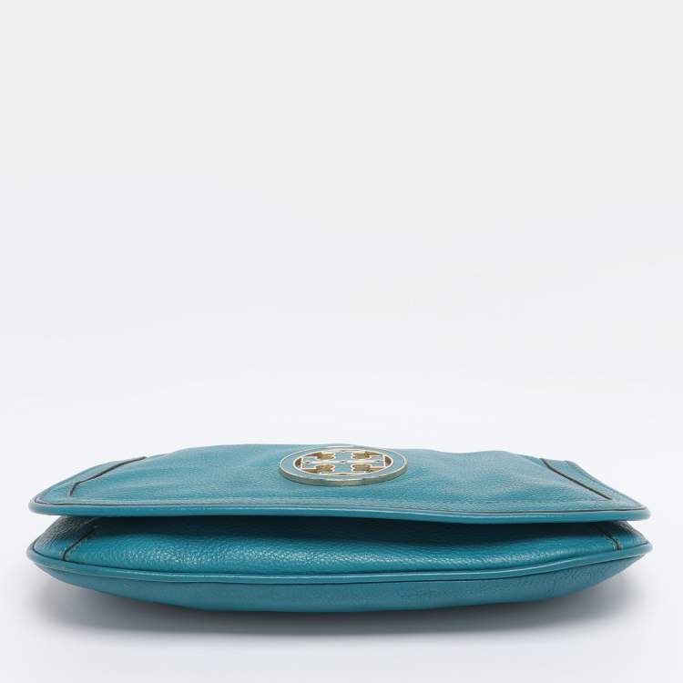 Pre Owned Tory Burch Teal Green Leather Amanda Crossbody Bag