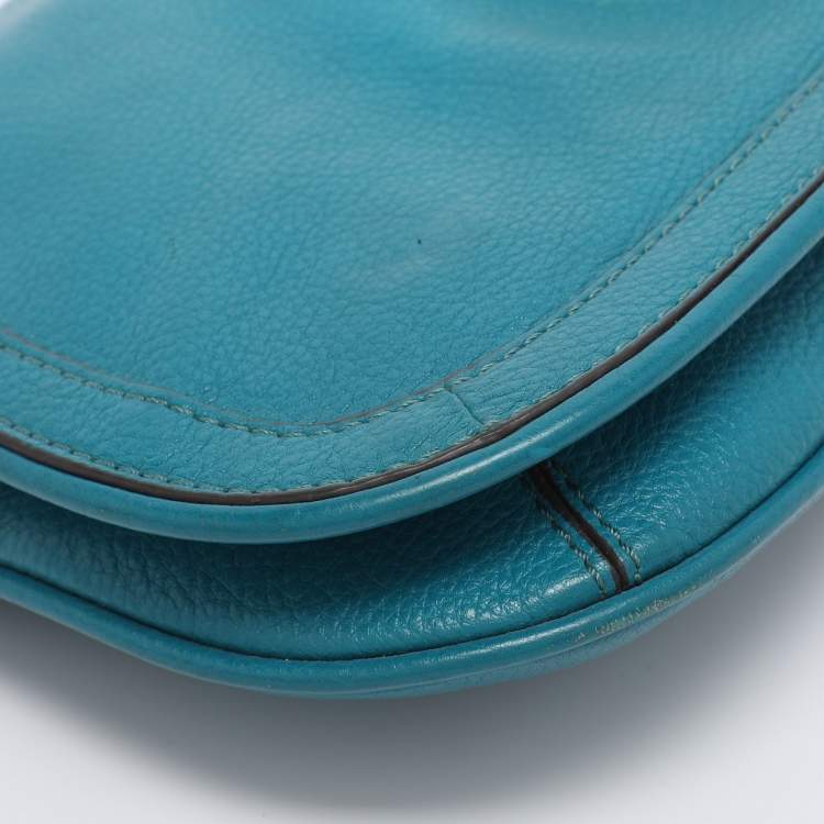 Pre Owned Tory Burch Teal Green Leather Amanda Crossbody Bag