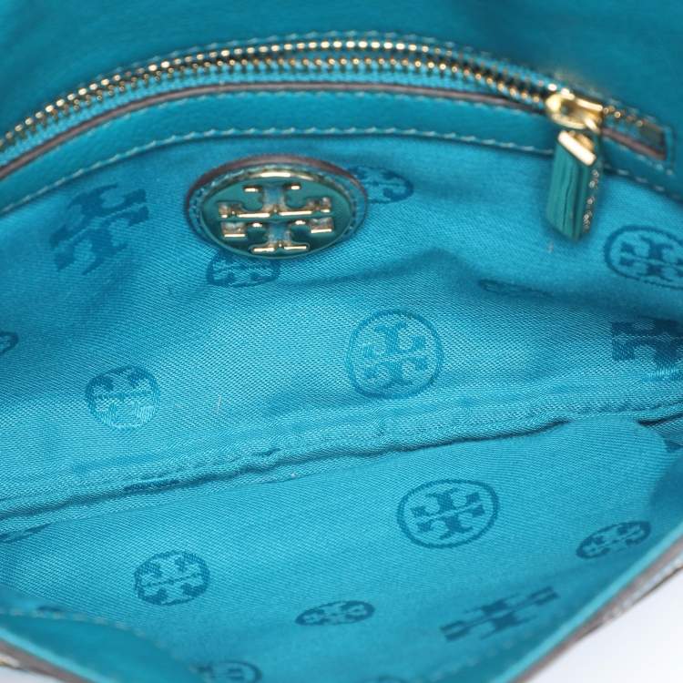 Pre Owned Tory Burch Teal Green Leather Amanda Crossbody Bag