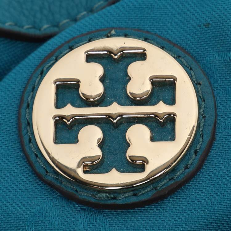 Pre Owned Tory Burch Teal Green Leather Amanda Crossbody Bag