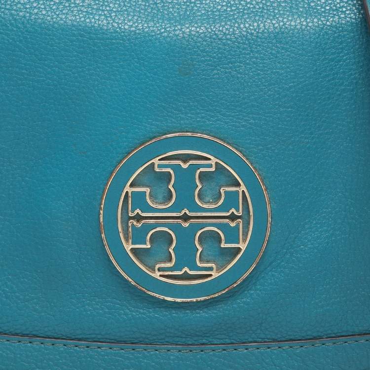 Pre Owned Tory Burch Teal Green Leather Amanda Crossbody Bag