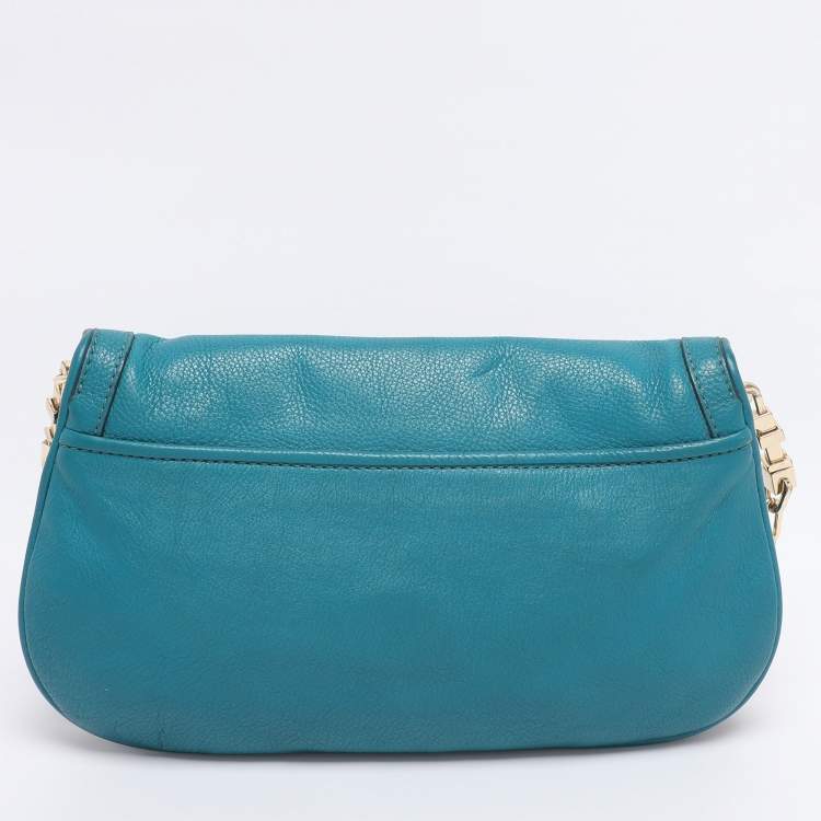 Pre Owned Tory Burch Teal Green Leather Amanda Crossbody Bag
