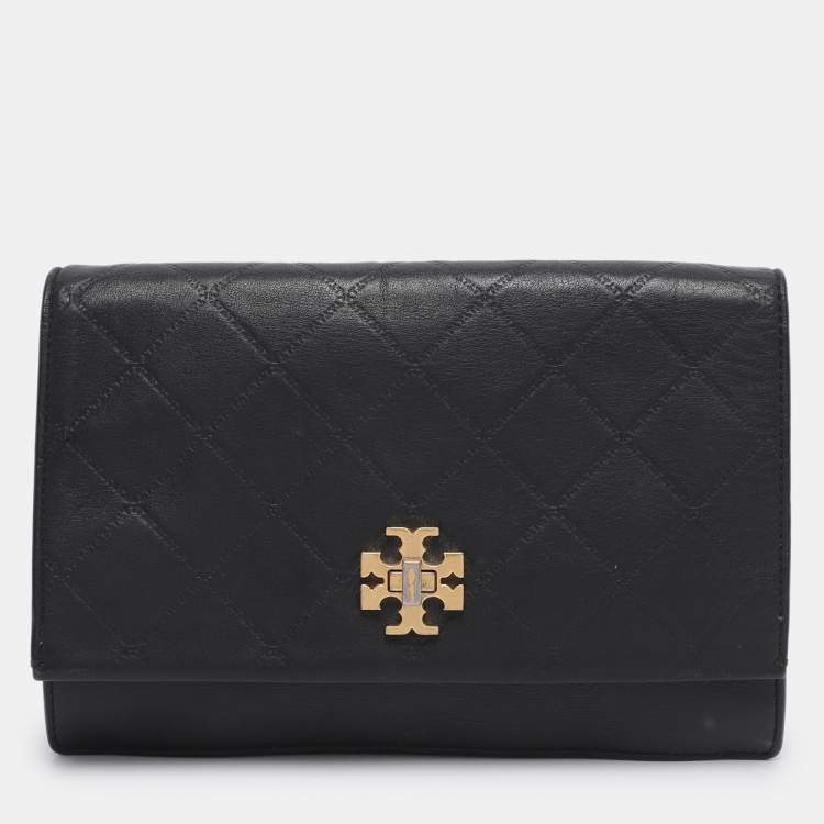 Pre Owned Tory Burch Black Leather Georgia Turn-Lock Crossbody Bag