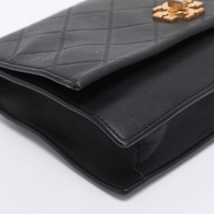 Pre Owned Tory Burch Black Leather Georgia Turn-Lock Crossbody Bag