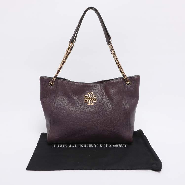 Pre Owned Tory Burch Purple Leather Small Britten Chain Tote
