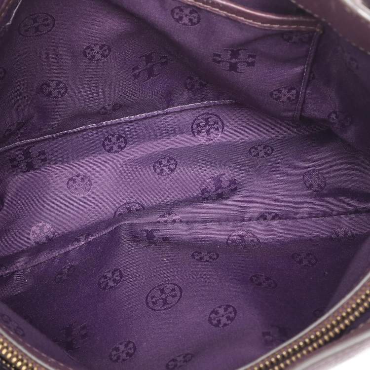 Pre Owned Tory Burch Purple Leather Small Britten Chain Tote