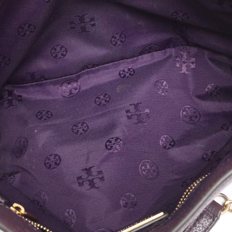 Pre Owned Tory Burch Purple Leather Small Britten Chain Tote