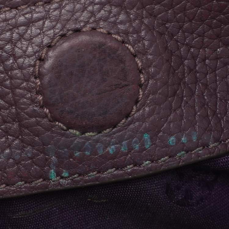 Pre Owned Tory Burch Purple Leather Small Britten Chain Tote