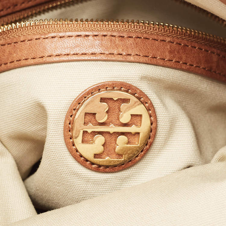 Pre Owned Tory Burch Brown Textured Leather Louisa Messenger Bag