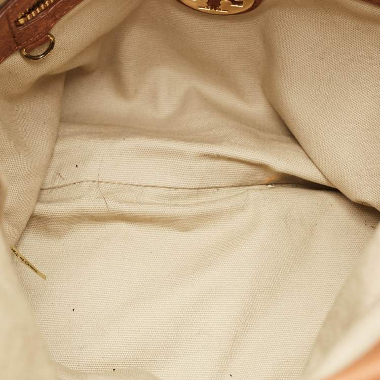 Pre Owned Tory Burch Brown Textured Leather Louisa Messenger Bag